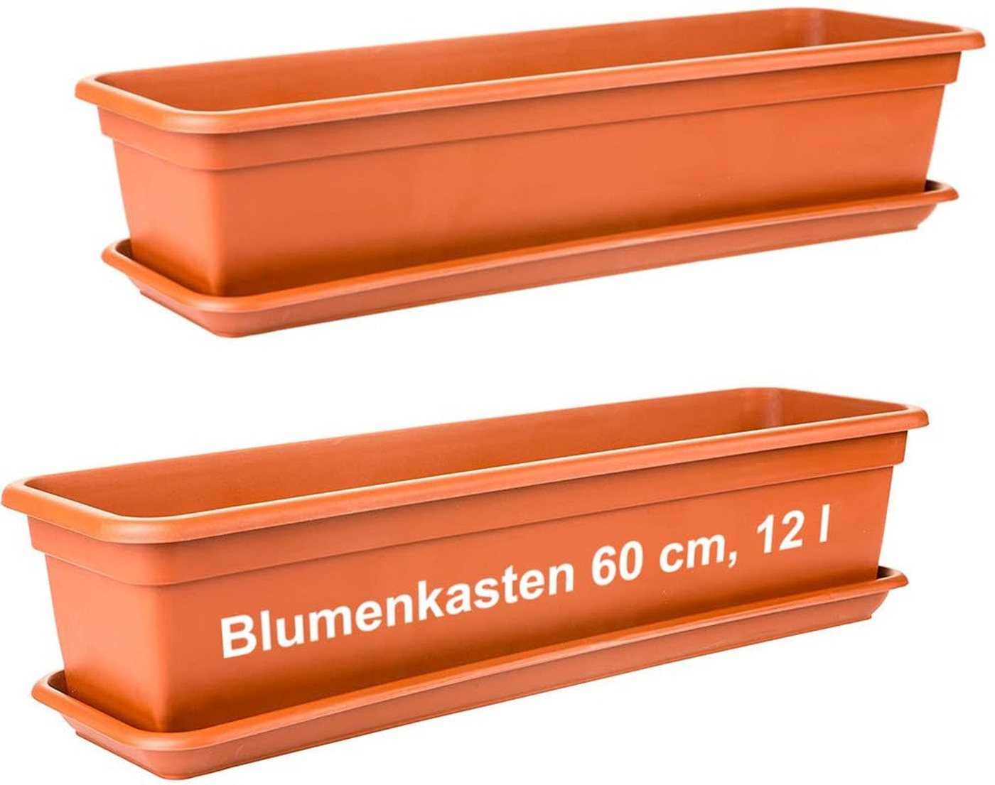 Centi Pflanzkübel Blumenkasten mit Untersetzer terracotta 2er-Set (2er-Set) von Centi