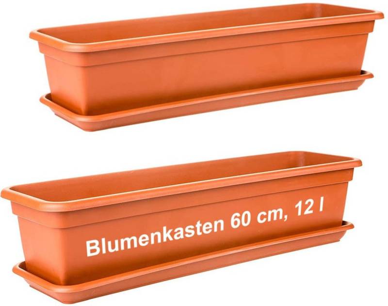 Centi Pflanzkübel Blumenkasten mit Untersetzer terracotta 2er-Set (2er-Set) von Centi