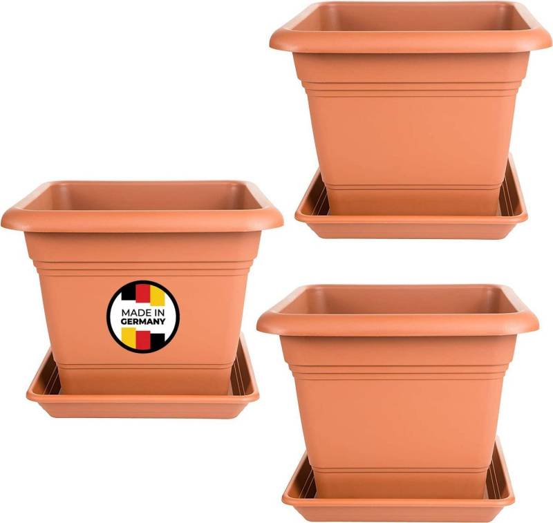 Centi Pflanzkübel Blumenkübel, groß außen mit Untersetzer, Pflanzentopf (Set, 3 St., 40x40 cm, Farbe: Terracotta), Pflanztopf, Pflanzentopf, Made in Germany von Centi