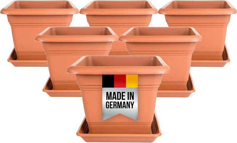 Centi Pflanzkübel Blumentopf Gross, Pflanzentopf Groß Außen Blumentopf mit Untersetzer (Set, 6 St., 40x40 cm aus Kunststoff in Terracotta), Pflanzkübel, Blumenkübel, Made in DE von Centi