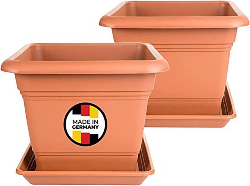 Centi Pflanzkübel Pflanztopf Groß Außen, Blumentopf Gross (Spar Set, 2 St., 40x40 cm), mit Löcher und Untersetzer Pflanztöpfe Blumentöpfe Terracotta von Centi