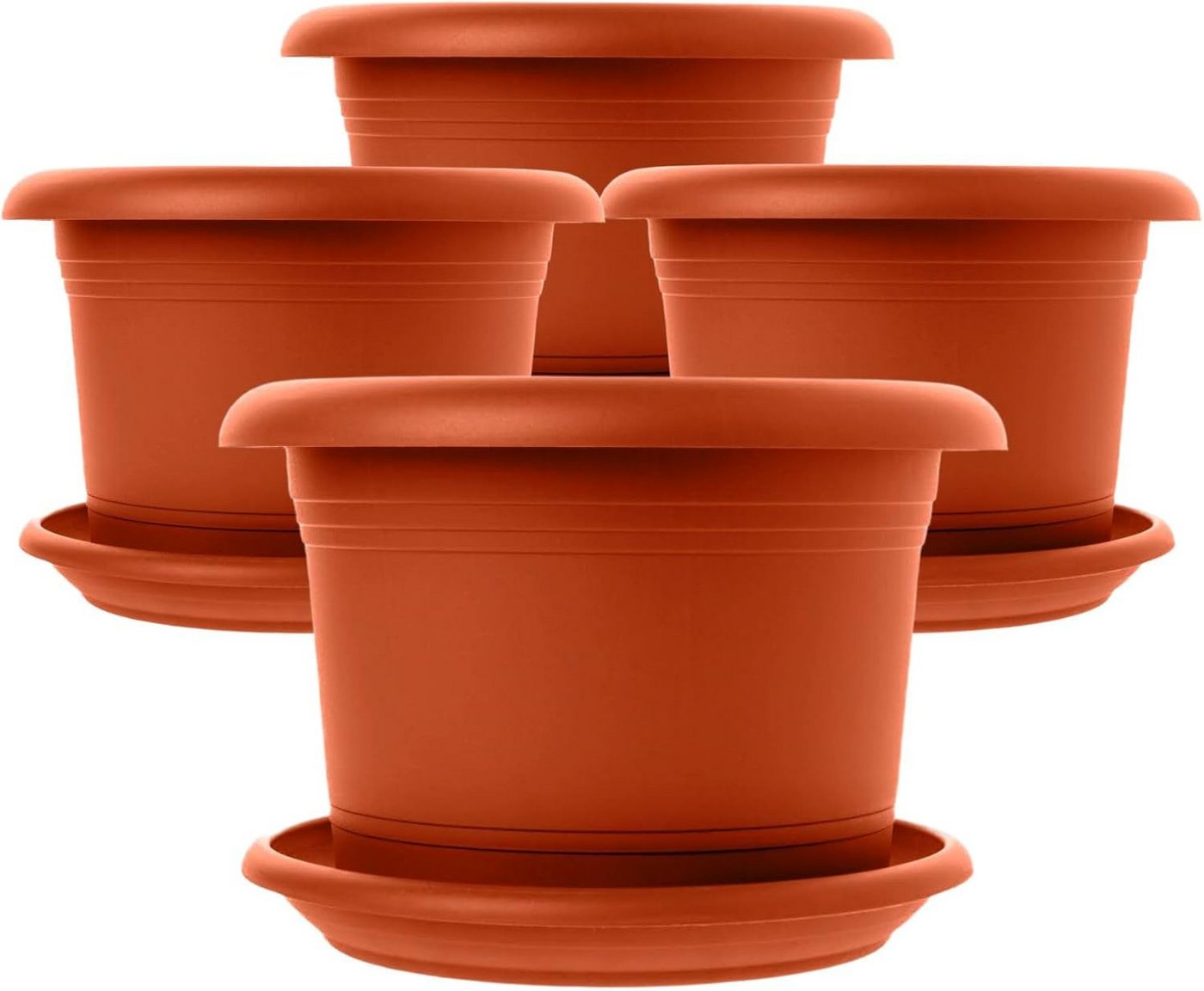 Centi Pflanzkübel Blumentopf in Terracotta mit Untersetzer (4er-Set), Stabiler 40 cm Blumentopf von Centi