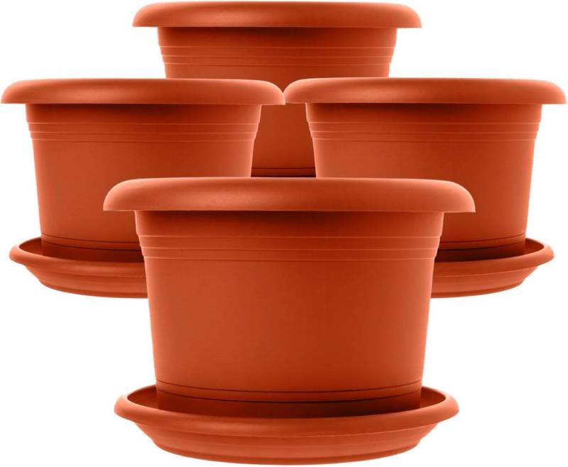 Centi Pflanzkübel Blumentopf in Terracotta mit Untersetzer (4er-Set), Stabiler 40 cm Blumentopf von Centi