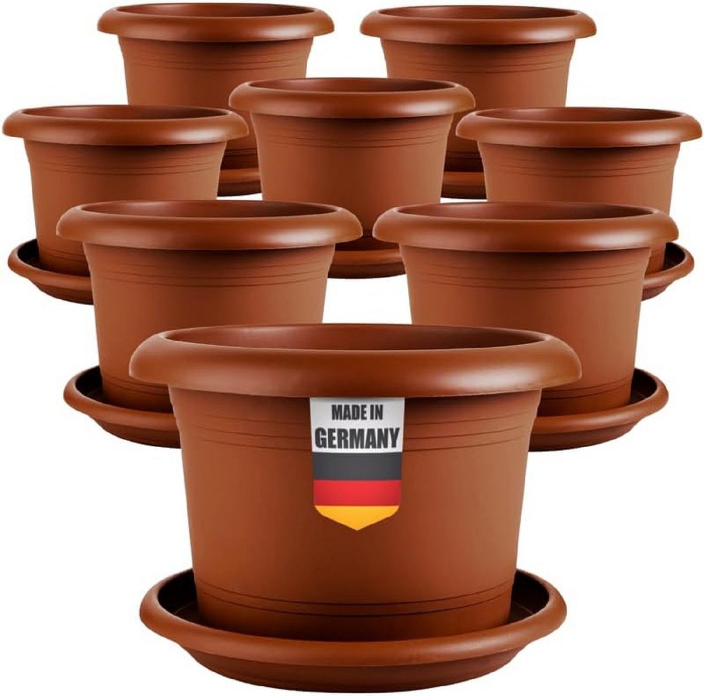 Centi Pflanzkübel Blumentopf in Terracotta mit Untersetzer (8er-Set), Stabiler Ø 40 cm Blumentopf in Terracotta von Centi