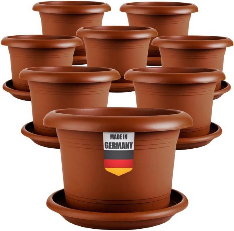 Centi Pflanzkübel Blumentopf in Terracotta mit Untersetzer (8er-Set), Stabiler Ø 40 cm Blumentopf in Terracotta von Centi