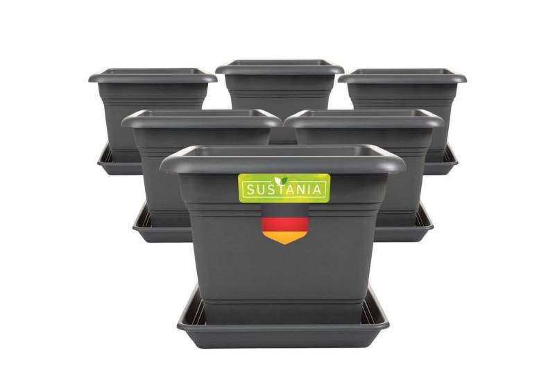 Centi Pflanzkübel Eckiger Pflanzkübel anthrazit robust, Drainage (6er-Set) von Centi