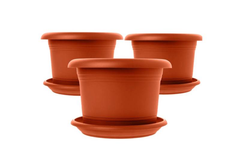 Centi Pflanzkübel Eleganter Blumentopf mit Untersetzer terracotta (3er-Set) von Centi