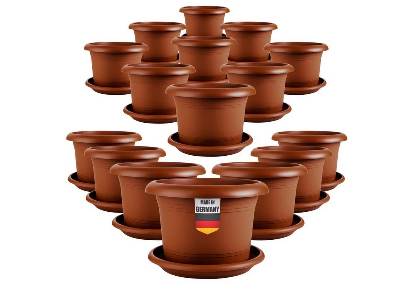 Centi Pflanzkübel Große runde Pflanzkübel mit Untersetzer terracotta (16er-Set) von Centi