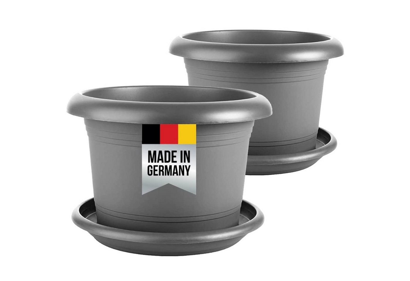 Centi Pflanzkübel Runder Pflanztopf mit Untersetzer anthrazit 2er-Set (2er-Set) von Centi