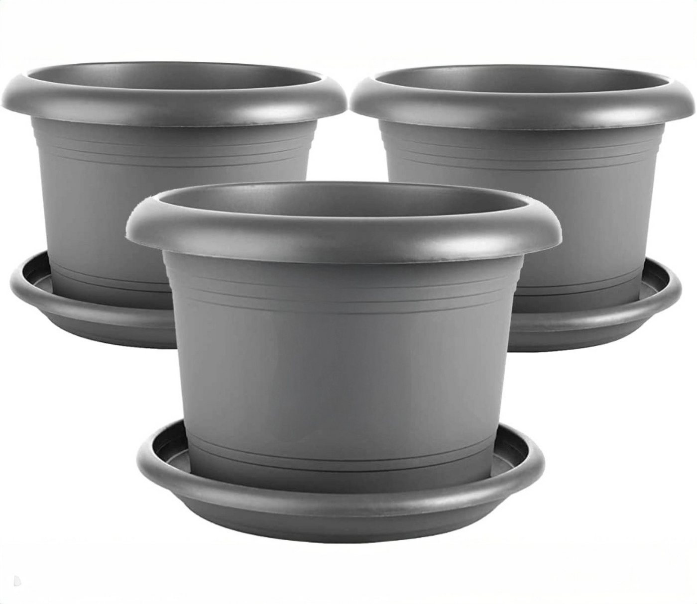 Centi Pflanzkübel XXL-Blumentöpfe Ø 50 cm (3er-Set), Anthrazit, mit Untersetzer von Centi
