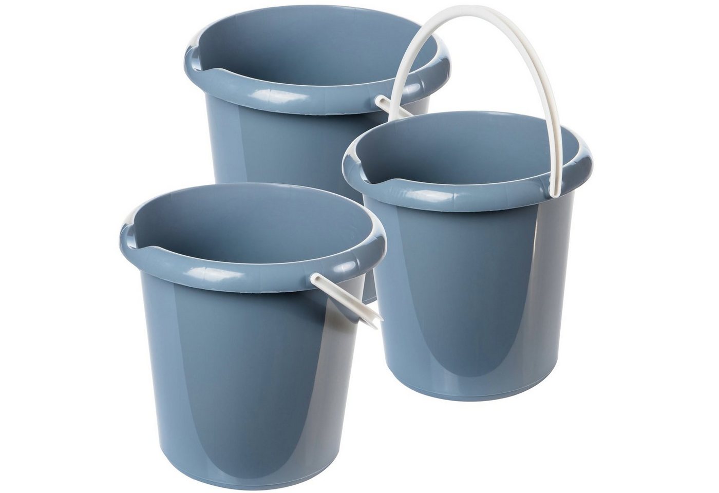 Centi Putzeimer Wischeimer mit Ausguss, Bucket, Putzeimer, Haushaltseimer, (Spar Set, 3-tlg., Ø 22cm V5L grau), mit Messskala und Ausguss von Centi