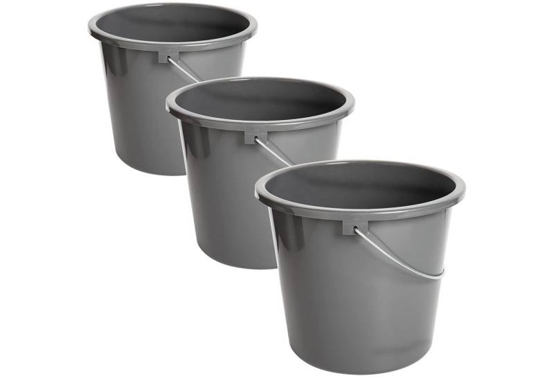 Centi Putzeimer Haushaltseimer Grau mit Messskala und Metallgriff, (2er-Set), Wischeimer mit Griff – Grau von Centi