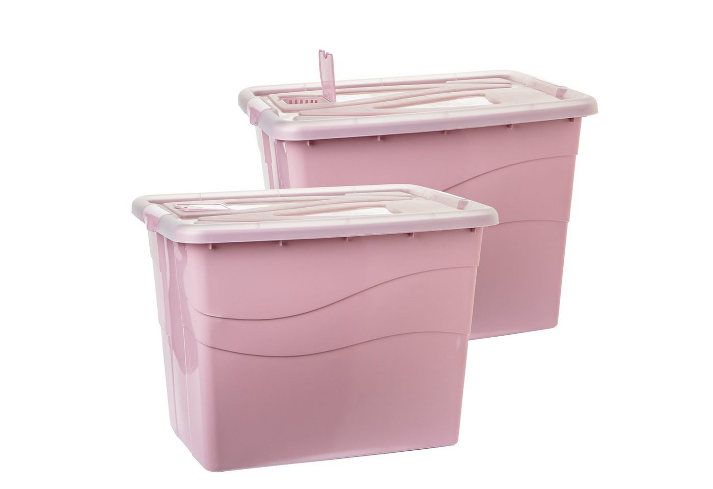 Centi Aufbewahrungsbox Aufbewahrungsbox mit Deckel Groß XXL 80 Liter (Set, 2 St., 80 Liter, 45 cm x L54 cm x B40 cm, Rosa), stapelbar Kisten aufbewahrung mit Deckel, Rollen, Clip-Griffen von Centi