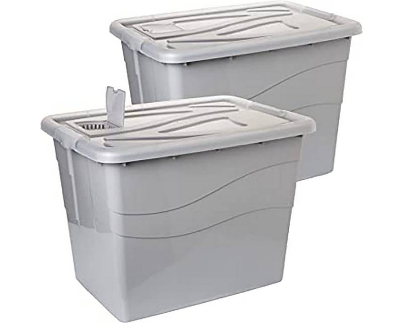 Centi Stapelbox 2 Stk. Aufbewahrungsboxen, 80 L Boxen Groß XXL, Plastikbox (Set, 2 St., 45cm x 46cm x 62 cm), mit Deckel und Rollen, mit Deckel, Rollen und Clip-Griffen von Centi