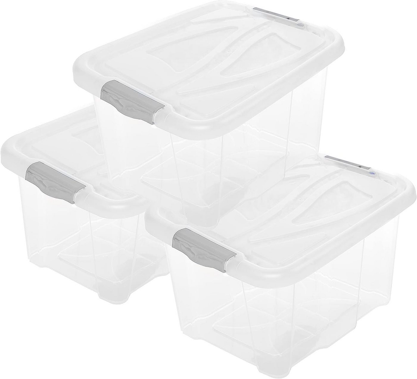 Centi Stapelbox 3er Set Aufbewahrungsbox mit Deckel Groß, Transparent (Stk., 3 St., 30 Liter, 26 x 49 x 39 cm), Kisten Aufbewahrung mit Deckel, Plastikbox mit Deckel von Centi