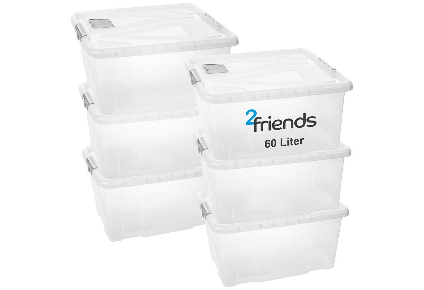 Centi Stapelbox 6Stk. Aufbewahrungsboxen Groß, 60 Liter Boxen Aufbewahrung (Set, 6 St., H 29 cm x B 62 cm x T 45), mit Deckel, Griffen und Lüftungsklappe tranparent von Centi