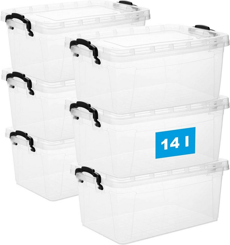 Centi Stapelbox 6er Set Aufbewahrungsbox mit Deckel und Griff, 14 Liter (17,5 cm x Breite 42 cm x Tiefe 27,5 cm V = 14 L), Stapelbare Plastikbox aus lebensmittelechtem Kunststoff von Centi