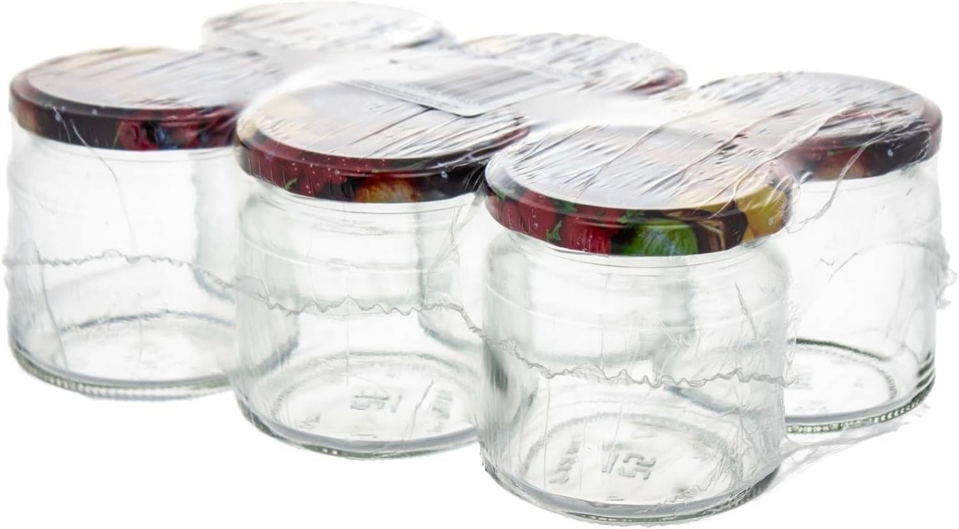 Centi Vorratsdose BELFRUIT Einmachgläser - 235 ml, Glas, (6er-Set), – Schraubdeckel – Frucht-Dekor – luftdicht von Centi