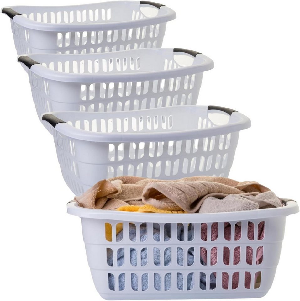 Centi Wäschekorb BASKLINE 30 L (4er-Set), – hellgrau – 55 × 37 × 20 cm – stapelbar von Centi