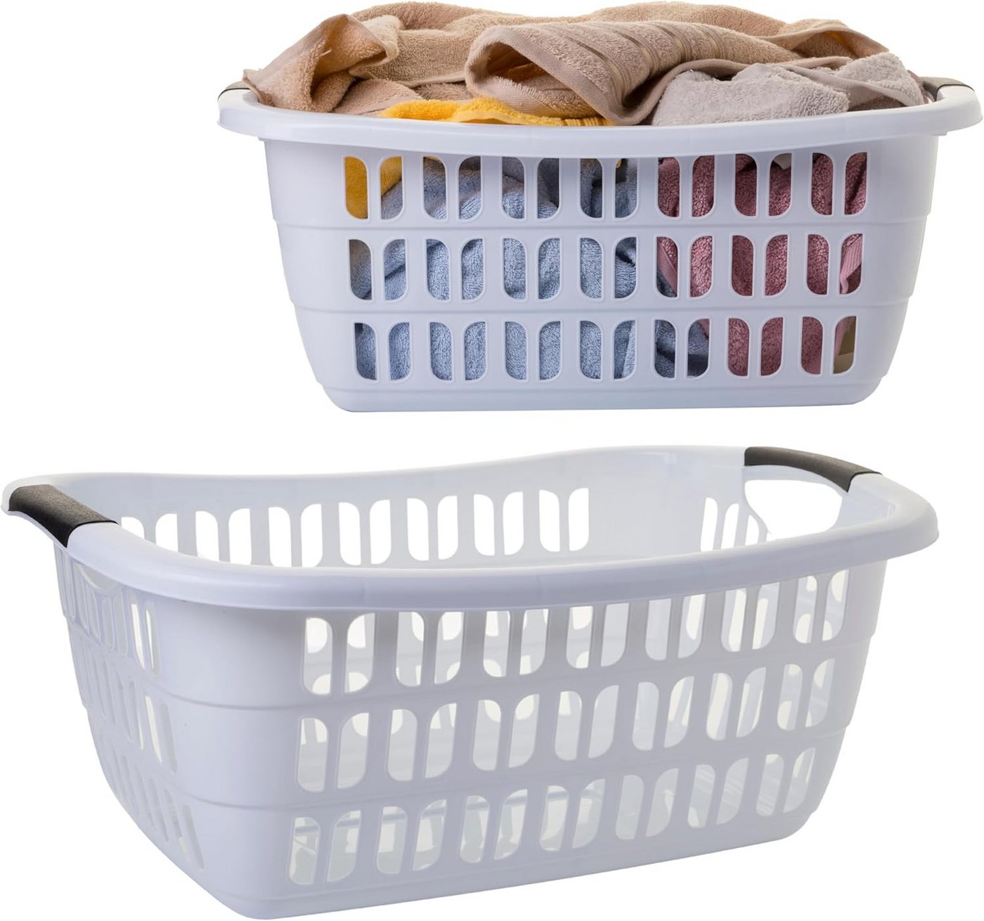 Centi Wäschekorb BASKLINE Wäschekorb 30 L (2er-Set), hellgrau – 55 × 37 × 20 cm – stapelbar von Centi