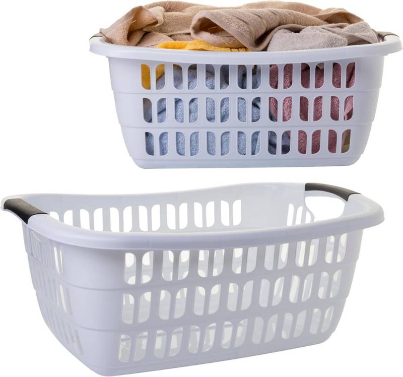 Centi Wäschekorb BASKLINE Wäschekorb 30 L (2er-Set), hellgrau – 55 × 37 × 20 cm – stapelbar von Centi
