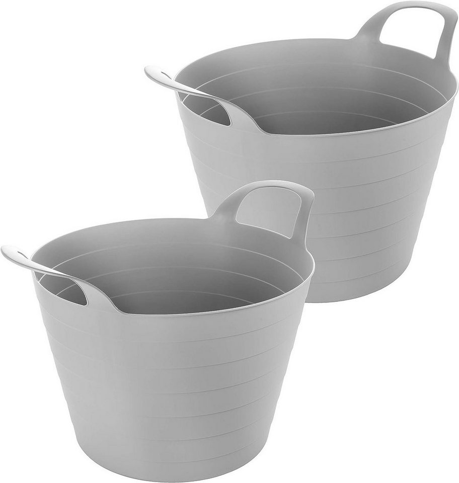 Centi Wäschekorb Wäschewanne Flexi, Wäschekorb mit Griffen (Set, 2 St., 45 x 40 cm, 30 Liter), mit geschlossenen Boden in retro sand-grau von Centi