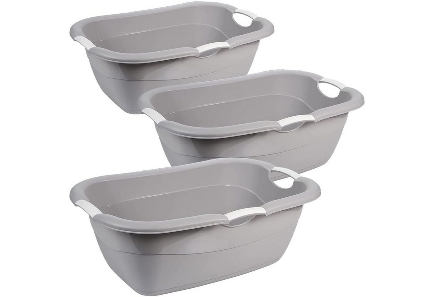 Centi Wäschewanne Ergonomische Wäschewanne mit 3-Griff-System grau (3er-Set), Waschschüssel mit Griffen von Centi