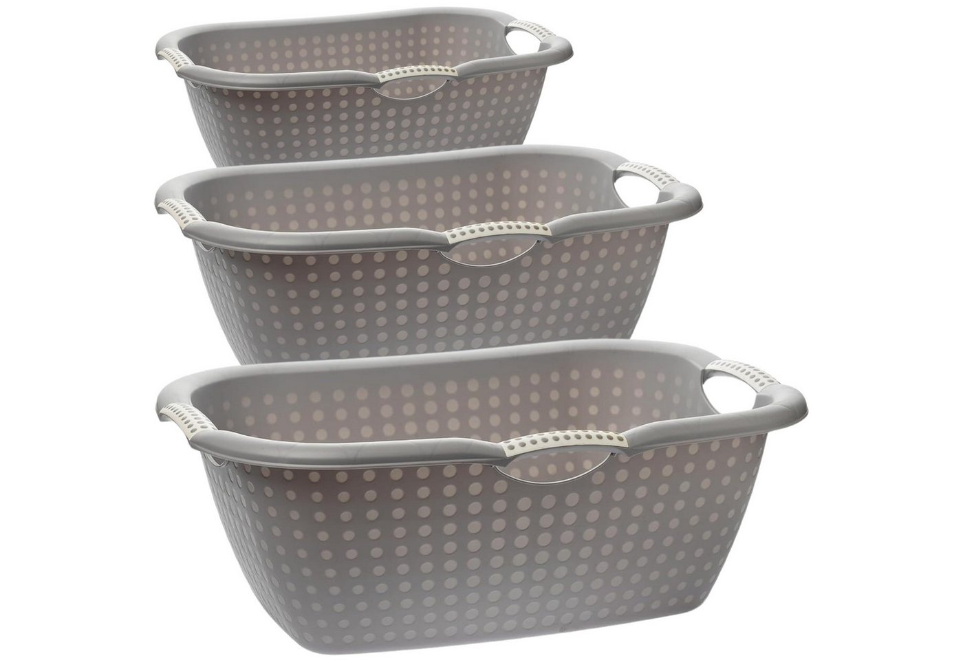 Centi Wäschewanne Ergonomische Wäschewanne mit Griffen grau (3er-Set), Waschschüssel mit Griffen von Centi