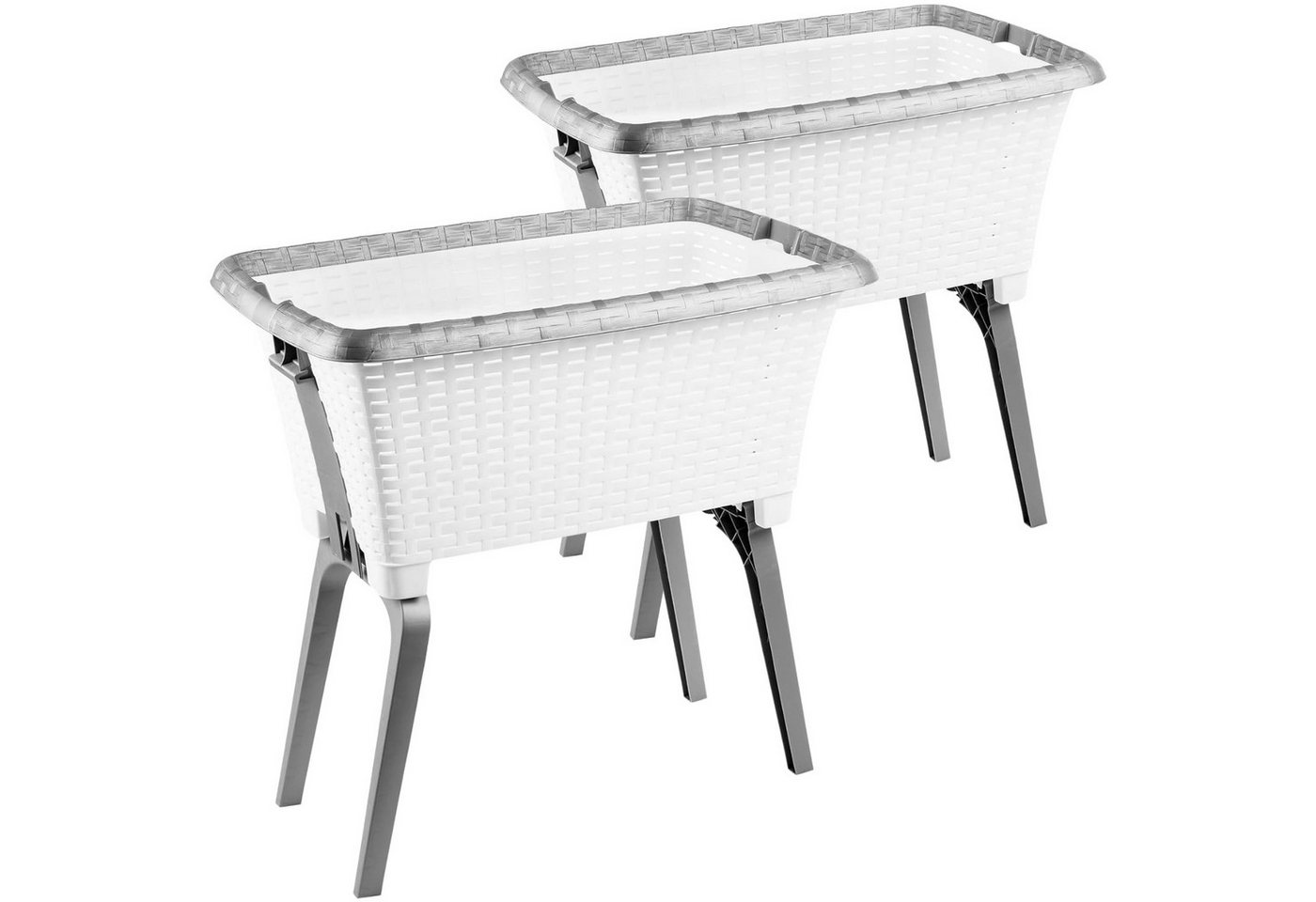 Centi Wäschewanne Erhöhter Wäschekorb in Rattan-Optik, weiß, stabil (2er-Set), Waschschüssel mit Griffen von Centi