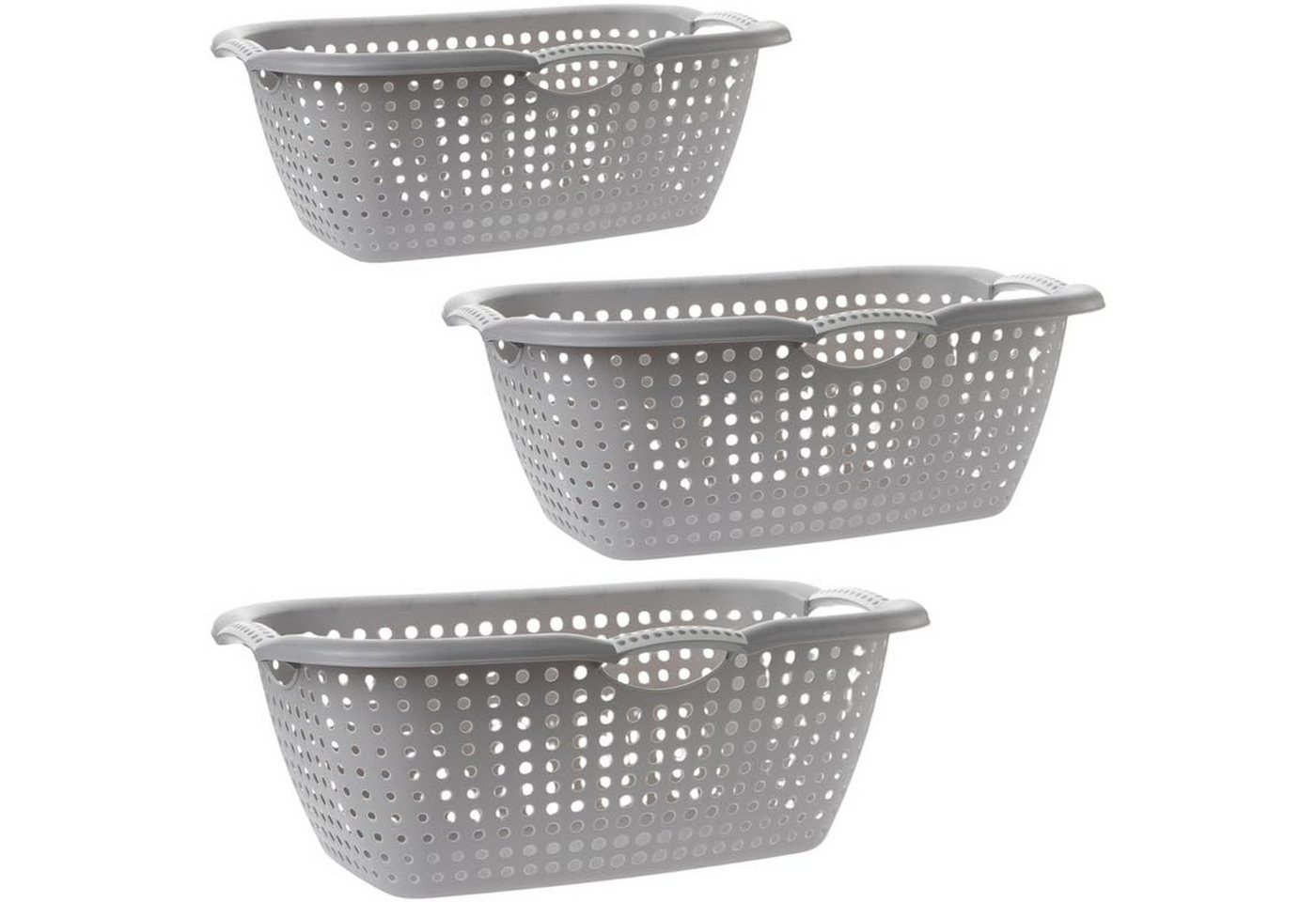 Centi Wäschewanne Geräumige Wäschewanne mit Griffen, grau 3er-Set (3er-Set), Waschschüssel mit Griffen von Centi