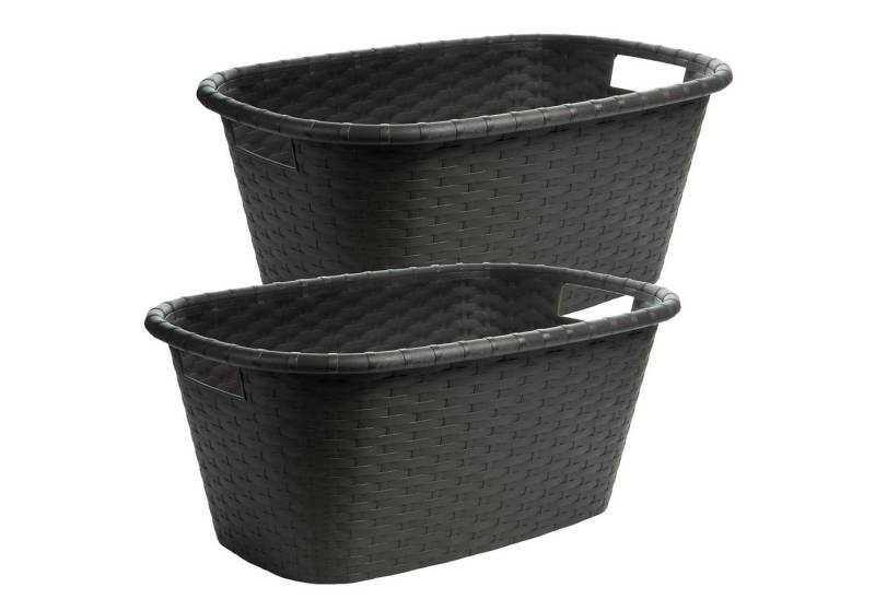 Centi Wäschewanne Robuste Wäschewanne mit Griffen Rattan-Optik (2er-Set), Waschschüssel mit Griffen von Centi