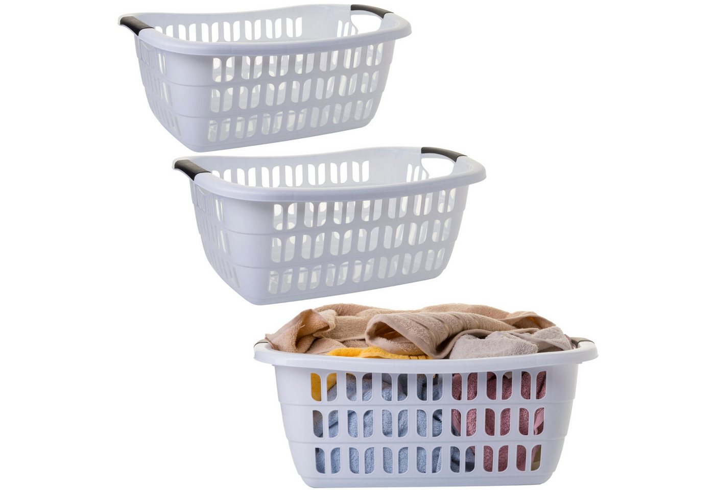 Centi Wäschewanne Stabile Wäschewanne mit Griffen, stapelbar, grau (3er-Set), Waschschüssel mit Griffen von Centi