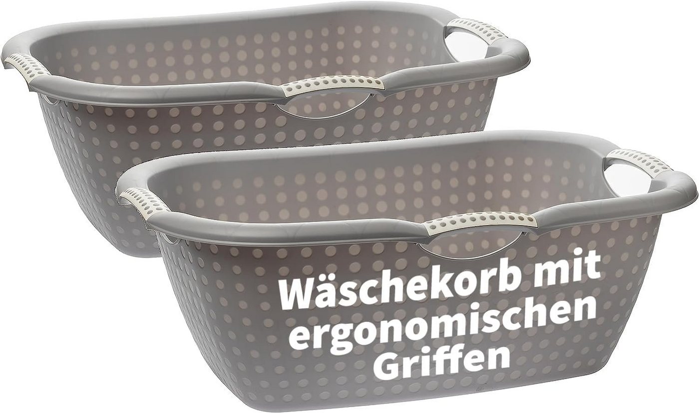 Centi Wäschewanne Wäschekorb 28 Liter - Wäschewanne Groß mit ergonomischen Griffen (2er Set 60 x 40 x 22 cm grau), Wäschekorb Plastik, für Innen- und Außenbereich von Centi