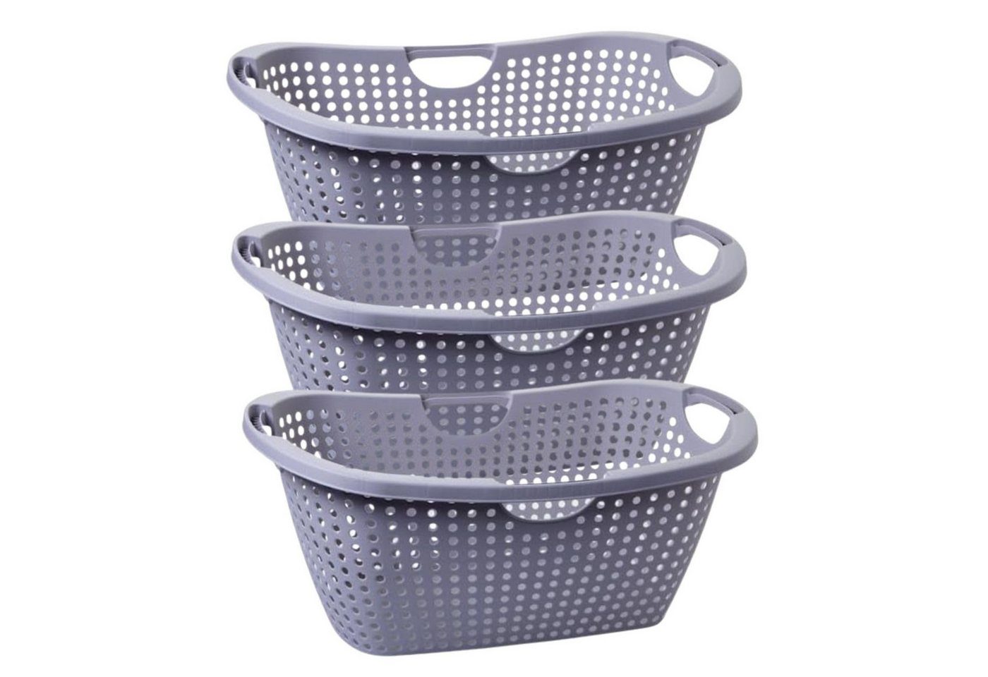 Centi Wäschewanne Wäschewanne Set ergonomisch hellgrau stapelbar (3er-Set), Waschschüssel mit Griffen von Centi