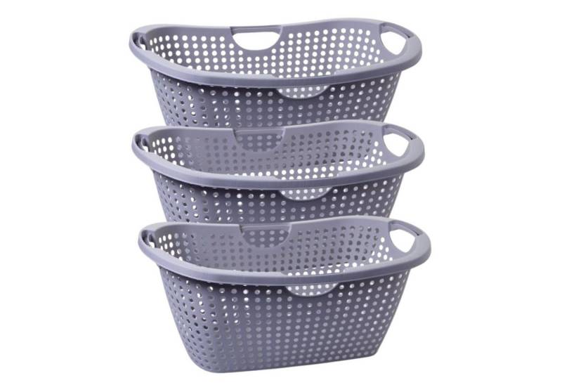 Centi Wäschewanne Wäschewanne Set ergonomisch hellgrau stapelbar (3er-Set), Waschschüssel mit Griffen von Centi