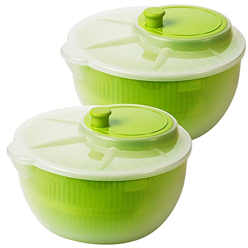 Salatschleuder 2 Stück Salatschüssel mit Ausguss Kunststoff Transparent farbig Ø 25 cm, Farbe:Hellgrün Made in Europe von Centi