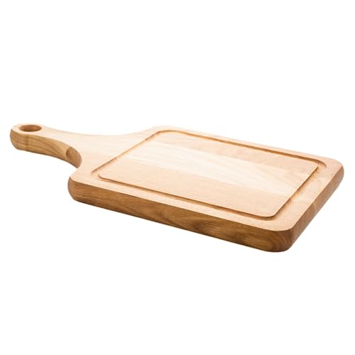 Set Schneidebrett Holz 34x19 cm - Premium Eiche Massiv mit Griff, Made in EU, Großes Küchenbrett Holz für Profi & Hobby, Rutschfest & Robust, Ideal als Geschenk von Centi