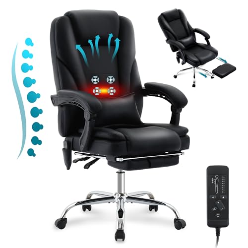 Centilab Ergonomischer Bürostuhl mit Massagefunktion,200KG schreibtischstuhl mit Heiz-, Liegefunktion,Fußstütze für Rückenschmerzen,Pu Leader drehstuhl mit Fernbedienung von Centilab