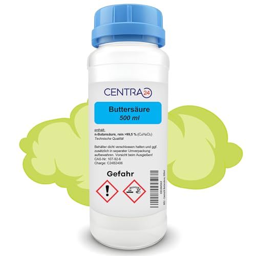 Centra24 Buttersäure 500ml, >99,5%, n-Butansäure, Propylcarbonsäure, Butric Acid, C4H8O2, Labor, Experiment, n-Buttersäure (500 ml) von Centra24
