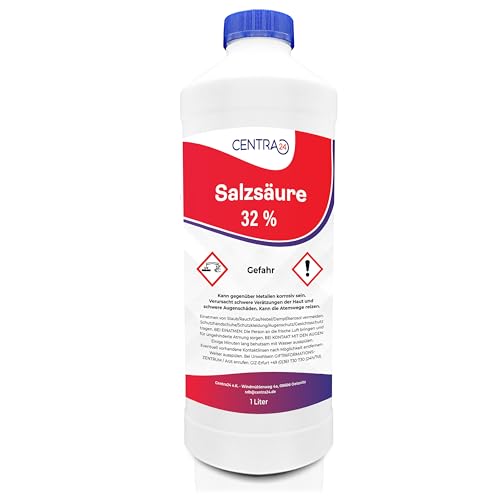 Centra24 Salzsäure 32% 1 Liter, Chlorwasserstoffsäure, Reinigung, Allzweckreiniger, Labor, Experiment, HCl von Centra24