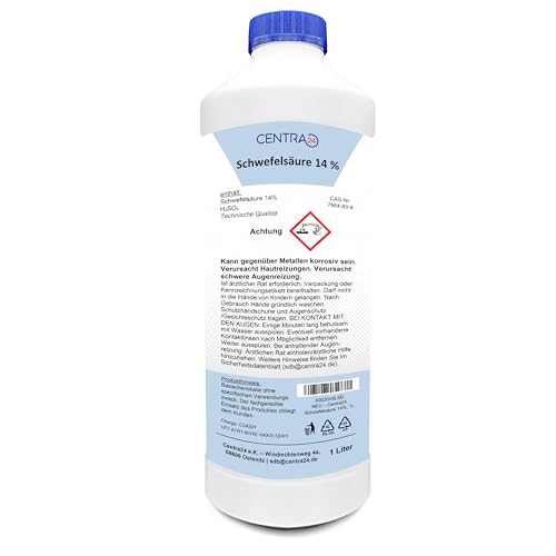Centra24 Schwefelsäure 14%, 1 Liter, auch als PH-Minus verwendbar, anorganischer ph-Senker, ph-Korrekturmittel, Labor, Experiment Centra24 Schwefelsäure 14%, 1 Liter, auch als PH-Minus verwendbar, anorganischer ph-Senker, ph-Korrekturmittel, Labor, Experiment von Centra24