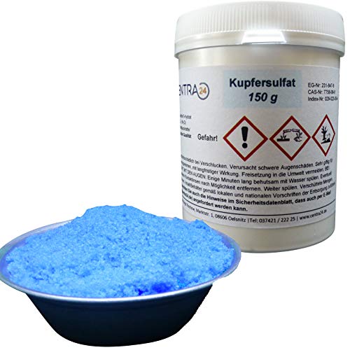 Kupfersulfat 150 g in Dose, ohne Antibackmittel, Kupfervitriol, Kupfer(II)-sulfat-5-hydrat, CUSO4 5H2O, Kristallzucht, Labor, Experiment, Blaustein, Verkupfern von Centra24
