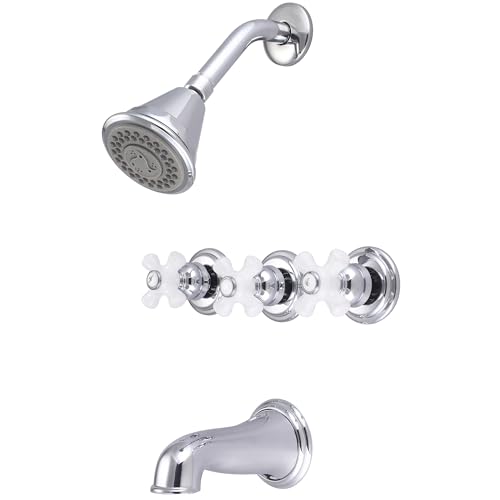 Central Brass 8968-B3 Messing Duschkopf mit vier Funktionen, drei Griffen, Rohr und Dusche, Set in Chrom von Central Brass