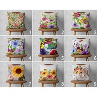 Blumenbilder Kissenbezug, Frühlingskissenbezug, Bunte Blumen Jede Größe Kissen, 18x18, 20x20, Handgemachtes Kissen von CentralHomeStore