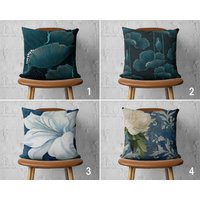 Dunkelblauer Blumen Kissenbezug, Petrolblaue Boho Jede Größe Kissen, Dekorativer Handgemachtes 18x18 von CentralHomeStore