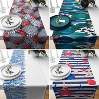 Maritime Tischdecke, Tischläufer Mit Seestern & Koralle, Dekorative Marine Aqua Tischdekoration, Läufer Jede Größe, Langer von CentralHomeStore