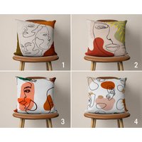 Terrakotta Portraits Kissenbezug, Abstrakte Gesichter Minimale Zeichnungen Moderne Wohnkultur, Nur Abdeckung, 20x20 18x18 von CentralHomeStore