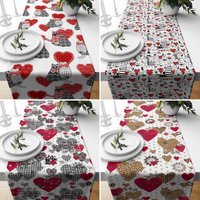 Valentinstag Tischläufer, Rote Herzen Läufer, Katzen Tischdecke, Schöne Tischdekoration, Tischläufer Jede Größe, Handgemachter von CentralHomeStore