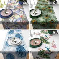 Vögel Küchenläufer, Blau & Grün Tier Tischläufer, Pfau Tischdecke, Esstisch Dekor, Jede Größe Läufer, Herzstück Läufer von CentralHomeStore
