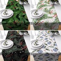Weihnachten Holly Blume Tischläufer, Red Pine Berry Küchenläufer, Weihnachtsdekoration, Blumen Dekor, Baumwoll Tischdecke, Weihnachtsdeko von CentralHomeStore